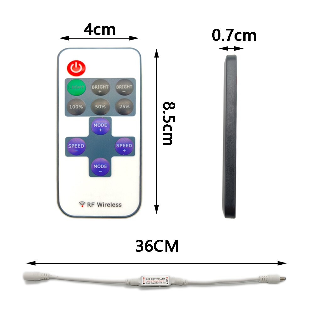 Mini 11 key LED Controller DC 12V Led Strip Controller Dimmer Wireless RF Remote to Control Single Color Strip Lighting
