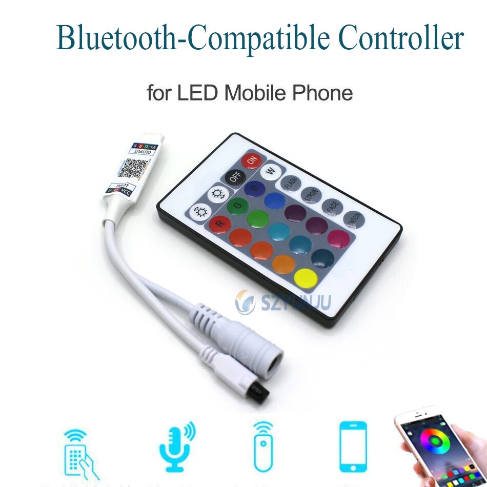 App Smart Bluetooth-compatible Controller LED RGB Controller, 24key IR USB remote for SMD 2835 5050 RGB LED Strip Lights