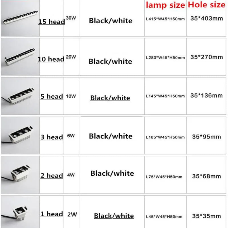 Dimmable Recessed Linear LED Downlight - 2W 4W 6W 10W 20W 30W