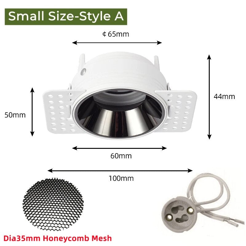 Frameless Recessed LED Ceiling Downlight Adjustable Mount Frame Socket GU10/MR16/MR11 Bulb Holder Spot Lighting Fitting Fixture