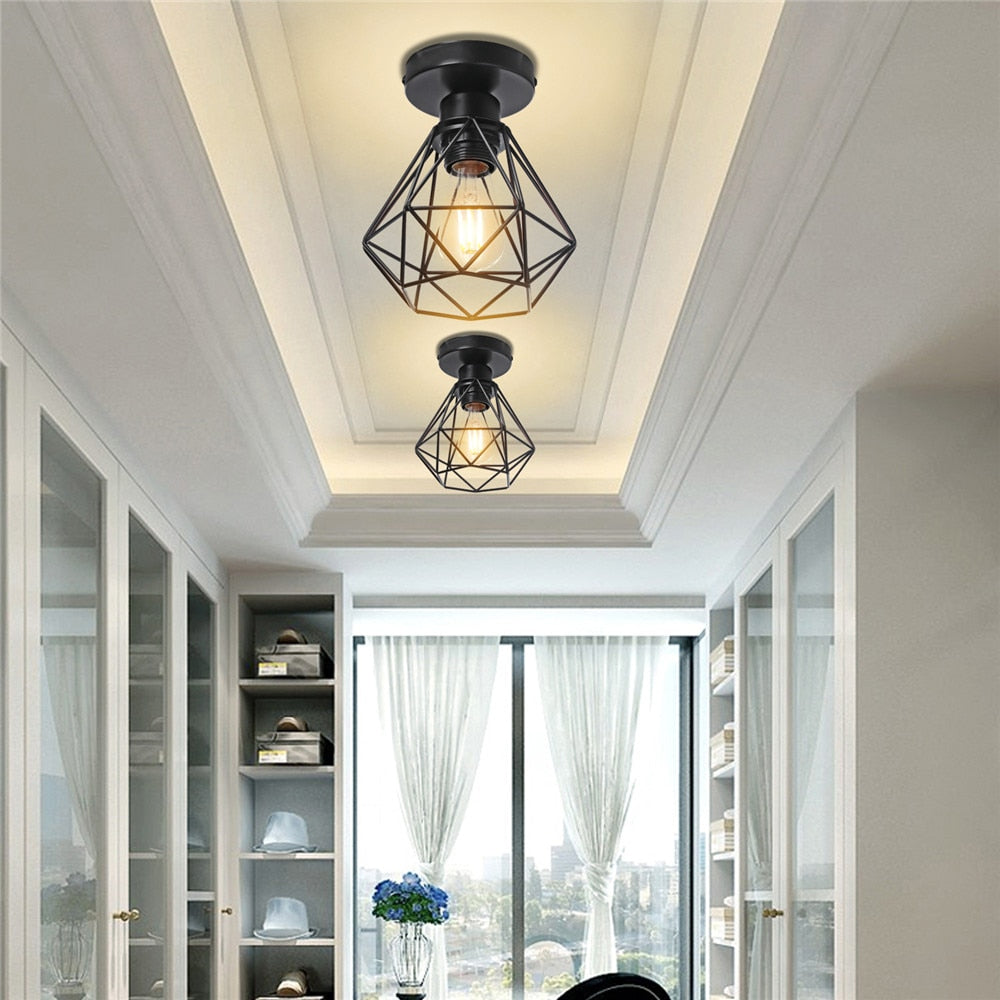 Vintage Pendant Lamp Iron Frame Ceiling Lighting Paint Restaurant Teahouse Chandelier Indoor Wrought Metal Modern Pendant Lights