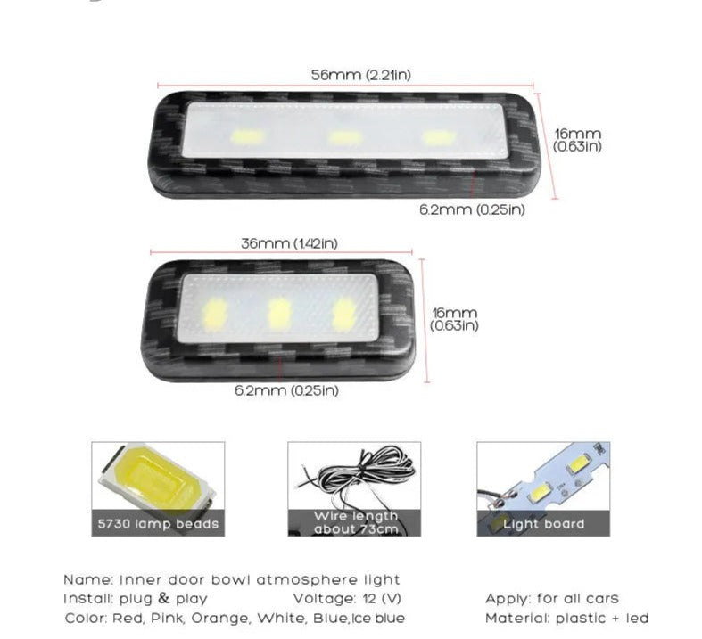 Ceyes 4pcs Car Ambient Inner Door Bowl Light Decorative Lights handle LED Armrest Atmosphere Light Strip Auto Handrail Light