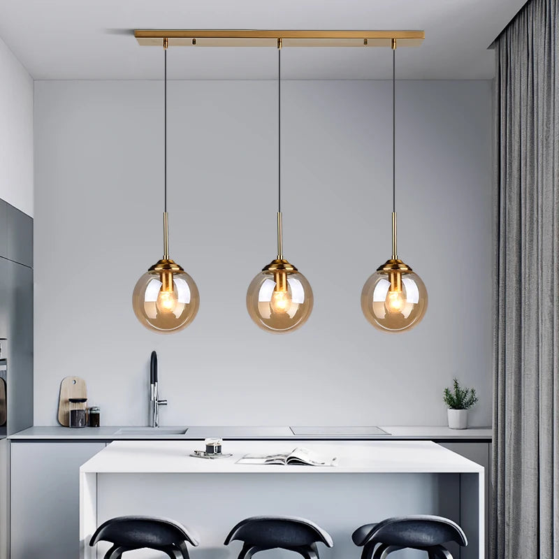 Amber Smoke Gray Clear Glass Pendant Lamp LED Hanging Light for Dining Room Table Kicthen Island Bedroom Bedside Lighting