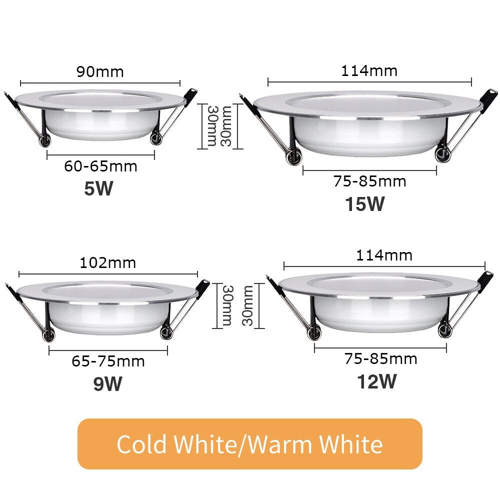 10PCS LED Downlight Recessed Ceiling Lamp 5W 9W 12W 15W Three-color dimmable/Cold white/Warm white led Spotlight AC 220V