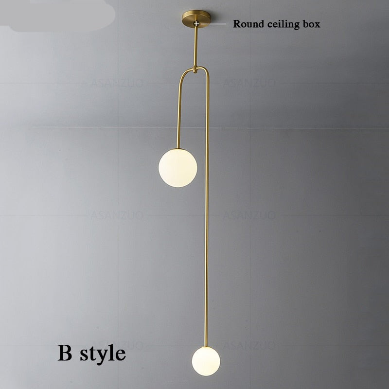 Nordic bedroom bedside restaurant pendant lamp bar simple living room background wall led creative glass ball brass lamp