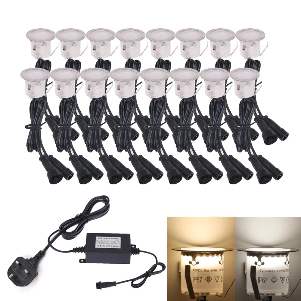 16-Pack LED Deck Light Kit 12V - IP67 Waterproof Underground Garden Landscape Lamp