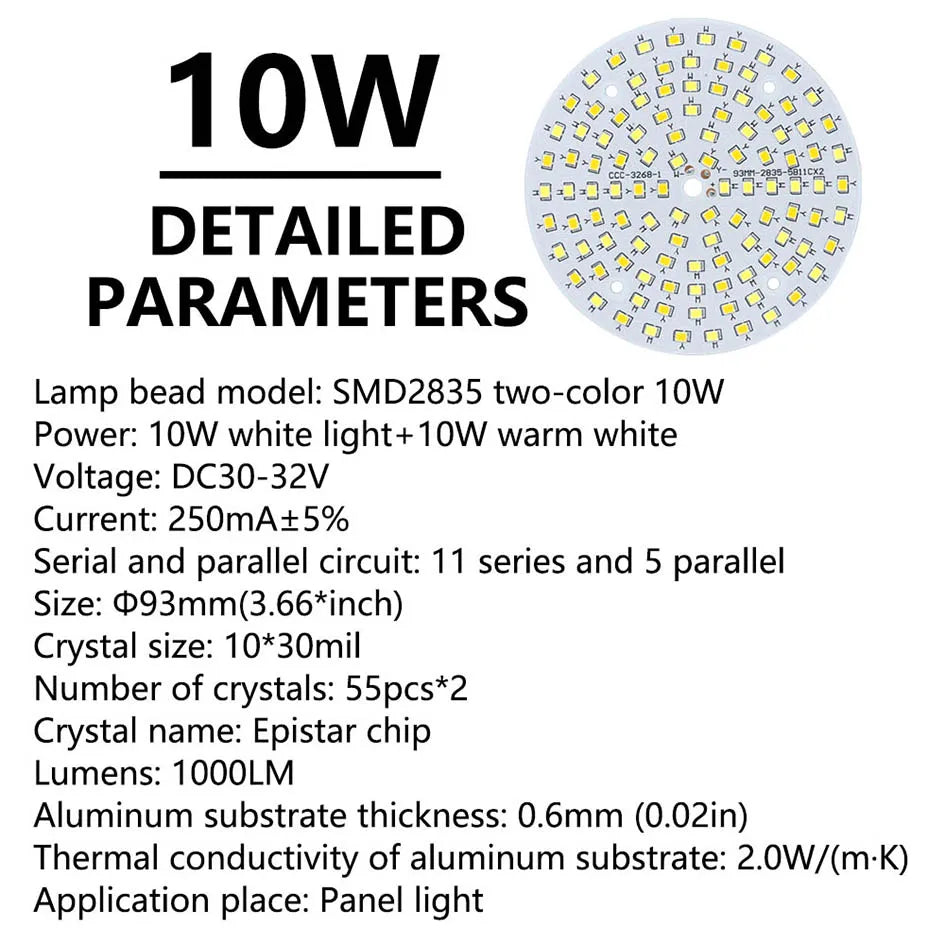 LED Light Board 10W 18W 24W 36W Two-Color LED Chip Source SMD2835 Lamp Bead 250mA Constant Current Input Diode For Panel Light