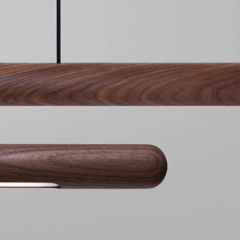 Solid Wood Hanging Lamp Nordic LED Wood Pendant Light Modern Table Long Linear Light Round Hanging Fixtures for Kitchen Island
