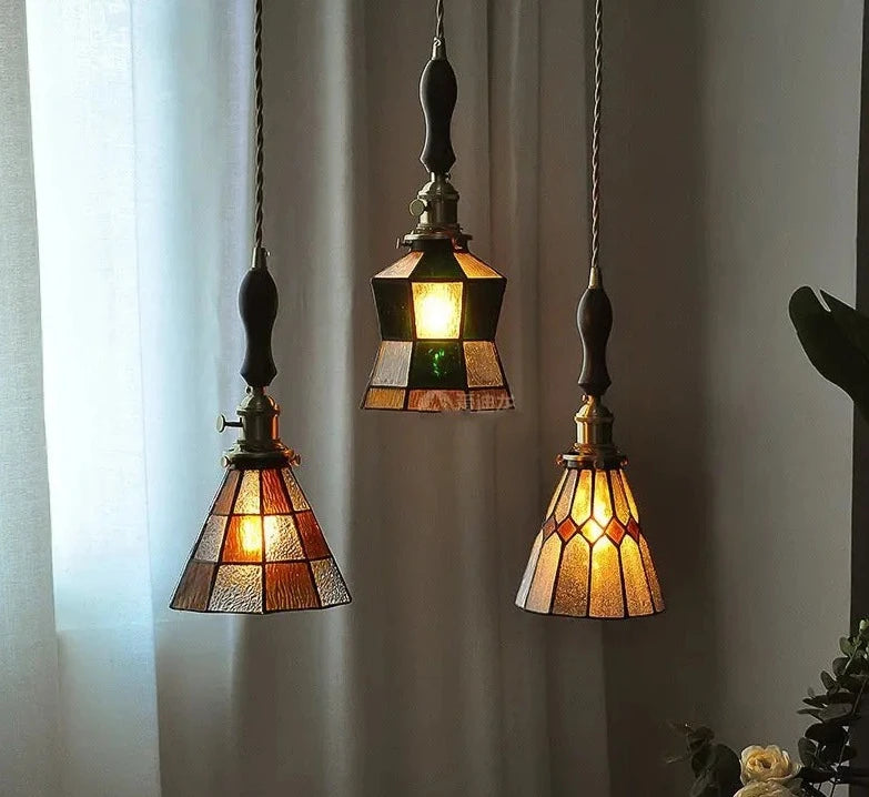 Retro Pastoral Pendant Lamp Stained Glass Hanging Lamp Nordic Bedside Bedroom Bar Restaurant Personalized Decorative Chandelier
