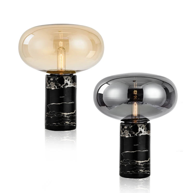 Light Luxury Designer Modern Minimalist Table Lamp Postmodern Bedroom Model Villa Metal Cloth Cover Marble Classic Desk Lights