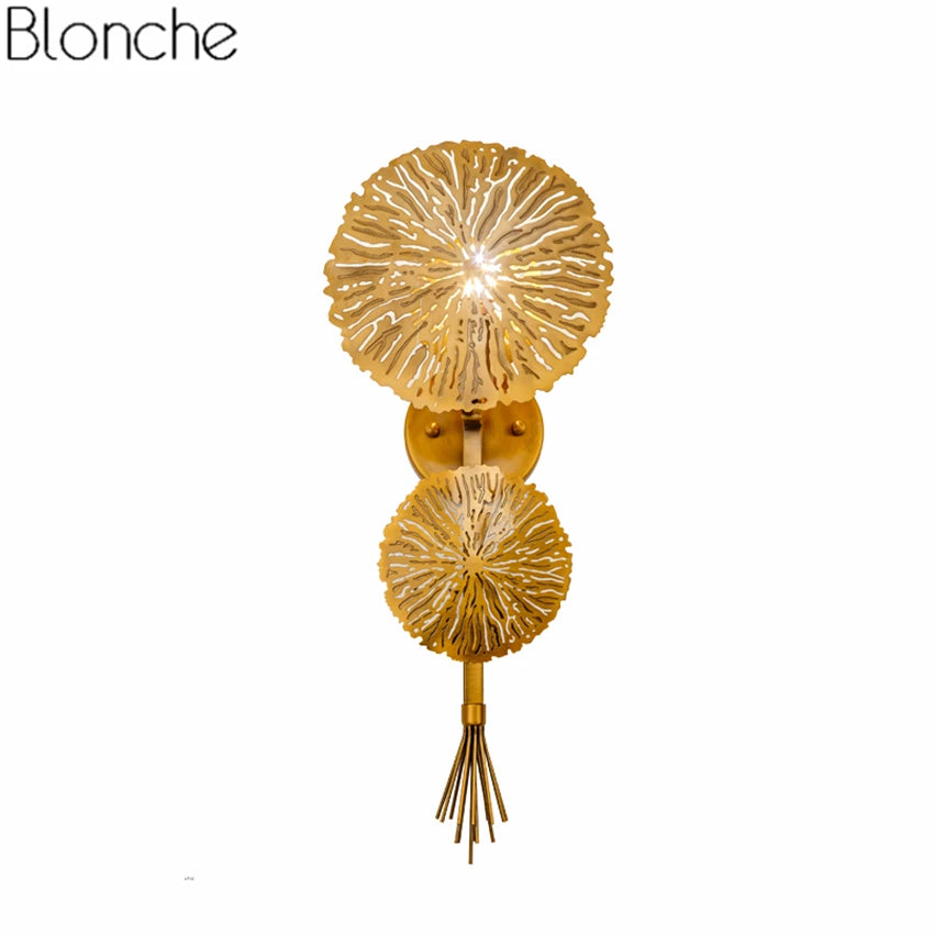 Nordic Gold Lotus Leaf Wall Lamp Led Mirror Wall Sconce Light for Bedroom Kitchen Stair Home Fixtures Industrial Decor Luminaire