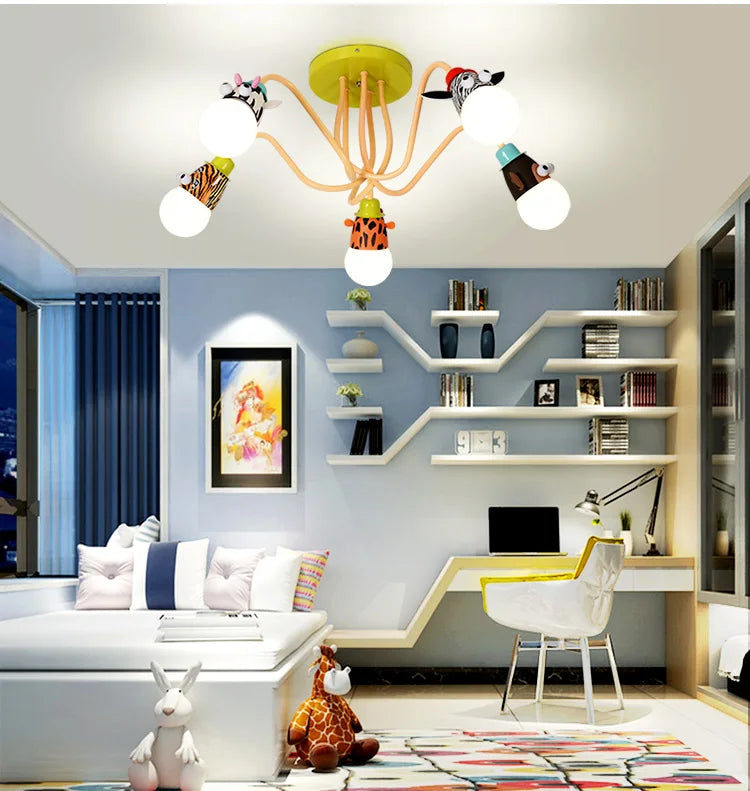 Novelty Led White Bulb Ceiling Lights Cartoon Animal Monkey Zebra Giraffe Children Kids Bedroom Room Lamps Hang Pendent Light