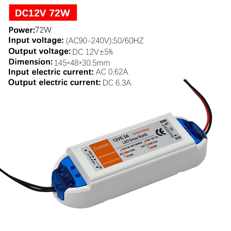 DC12V Power Supply Led Driver 18W / 28W / 48W / 72W / 100W Adapter Lighting Transformer Switch for LED Strip Ceiling Light