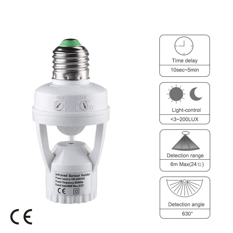 E27 Lamp Base with PIR Motion Sensor