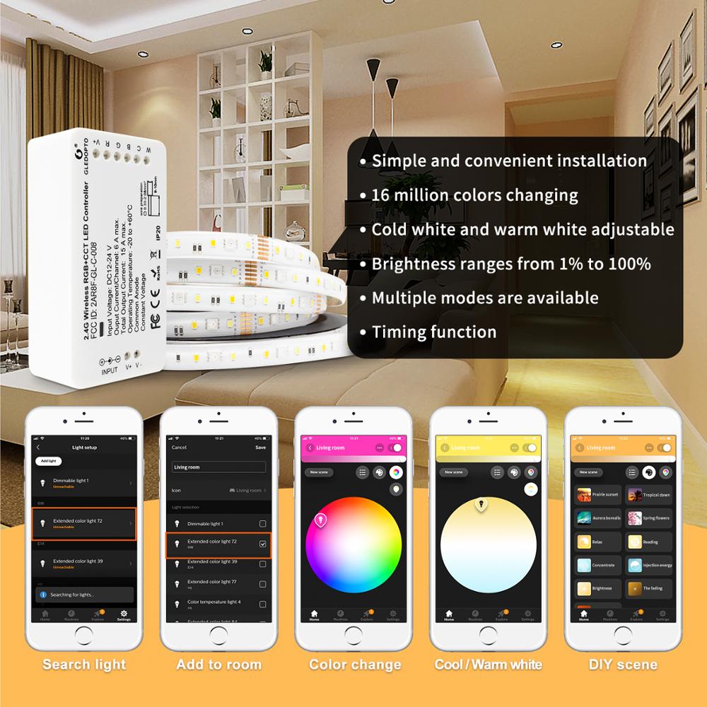 DC12-24V RGB+CCT RGBW WWCW ZigBee Smart LED Strip Controller Voice Control Work with Echo Plus SmartThings
