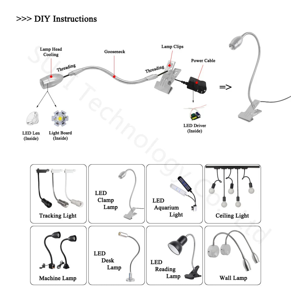Dia 10mm LED Gooseneck - Silicone Flexible Lamp Holder (10cm–60cm)