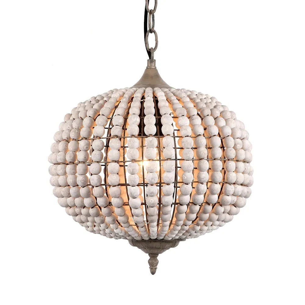 Loft vintage country ball nature wooden bead pendant lights E27 220V led hanging lamp for living room kitchen restaurant bedroom