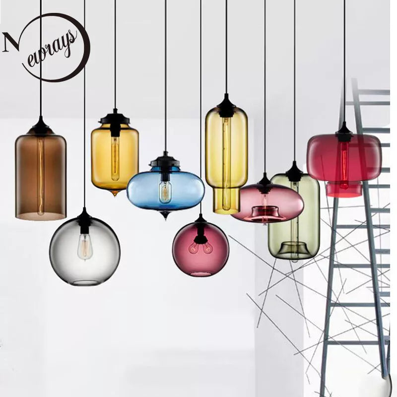 Modern colorful glass bowl pendant lights E27 hanging lamps loft kitchen living room bedroom restaurant hotel lights