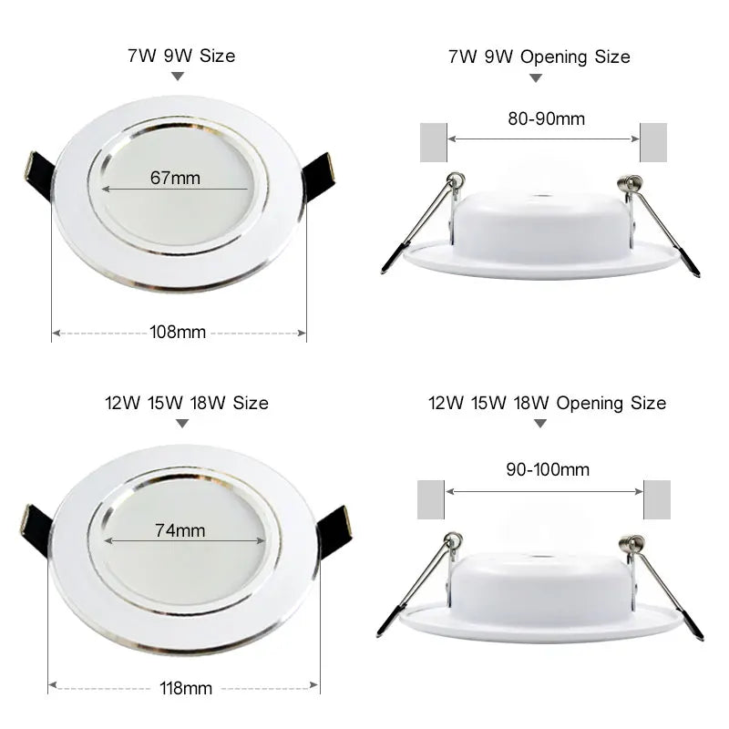 Led Downlight 3W 5W 7W 9W 12W 15W 18W AC 220V 230V 110V Ceiling Bathroom Lamps Living Room Light Home Indoor Lighting