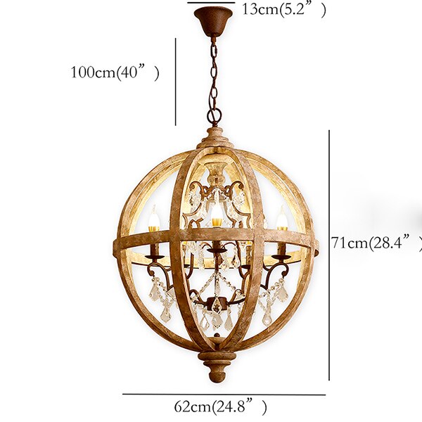 Retro Chandelier Lighting Industrial Hanging Pendant Lamp Globe Dining Living Room Wood Farmhouse Vintage Island Light