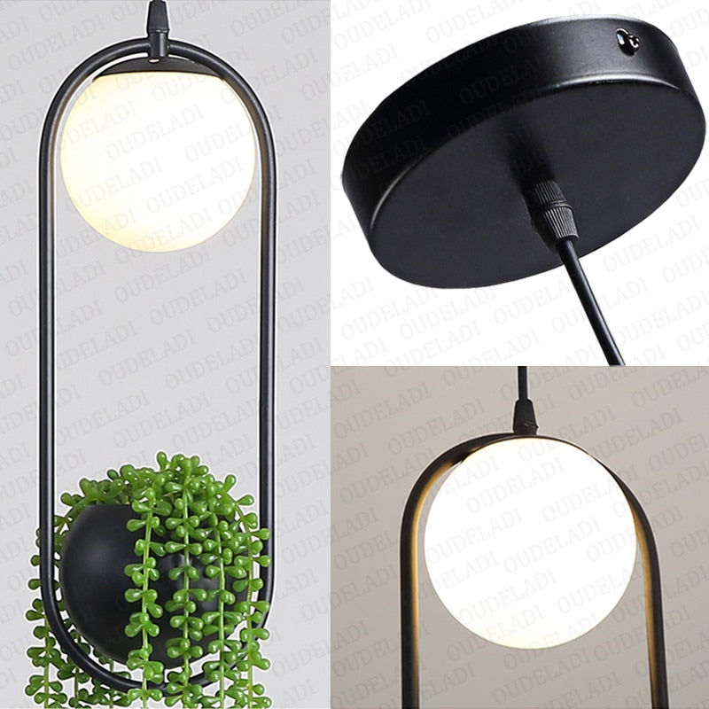 DIY Ring Plant Pendant Lights Black Flower Pot Hanging Lamp Dining Room Bar Restaurant Home Decor Lighting Fixtures