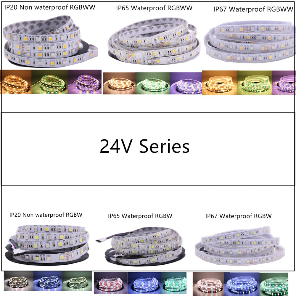 SMD 5050 RGB LED Strip Waterproof 5M 300LED DC 12V 24V CCT RGBCCT RGBW RGBWW WHITE WARM WHITE NW Fita LED Light Strips Flexible
