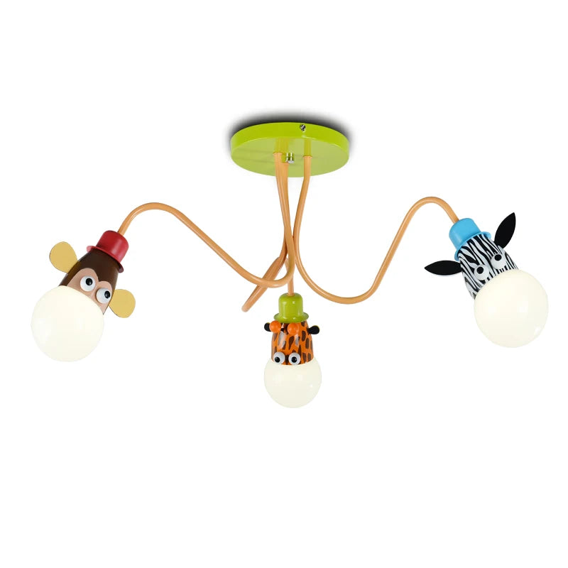 Novelty Led White Bulb Ceiling Lights Cartoon Animal Monkey Zebra Giraffe Children Kids Bedroom Room Lamps Hang Pendent Light