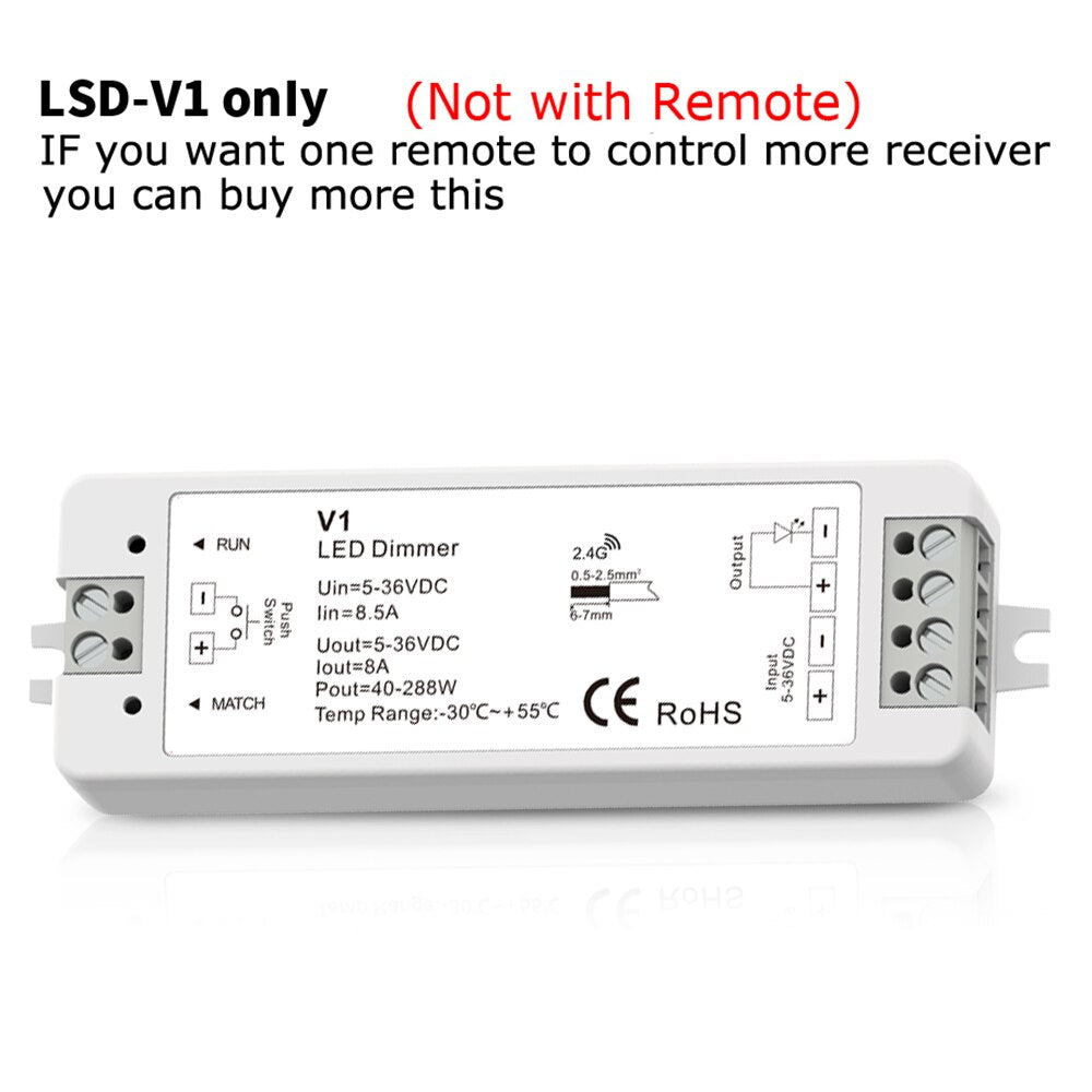 LED Dimmer Switch PWM Wireless RF 2.4G 4-Zone Touch Remote Smart Home Wifi Relay DC12V 24V Controller for Single Color LED Strip