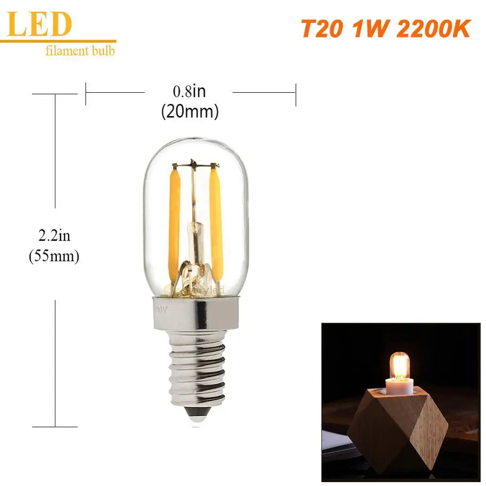 T20 Tubular LED Filament Bulbs - Dimmable E12 E14 Vintage Light Bulbs