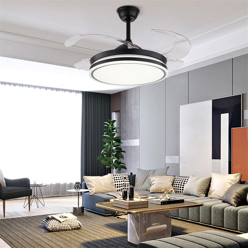 Modern Black LED Ceiling Fan Light with Remote Control 4 Clear Blades for Bedroom Living Room