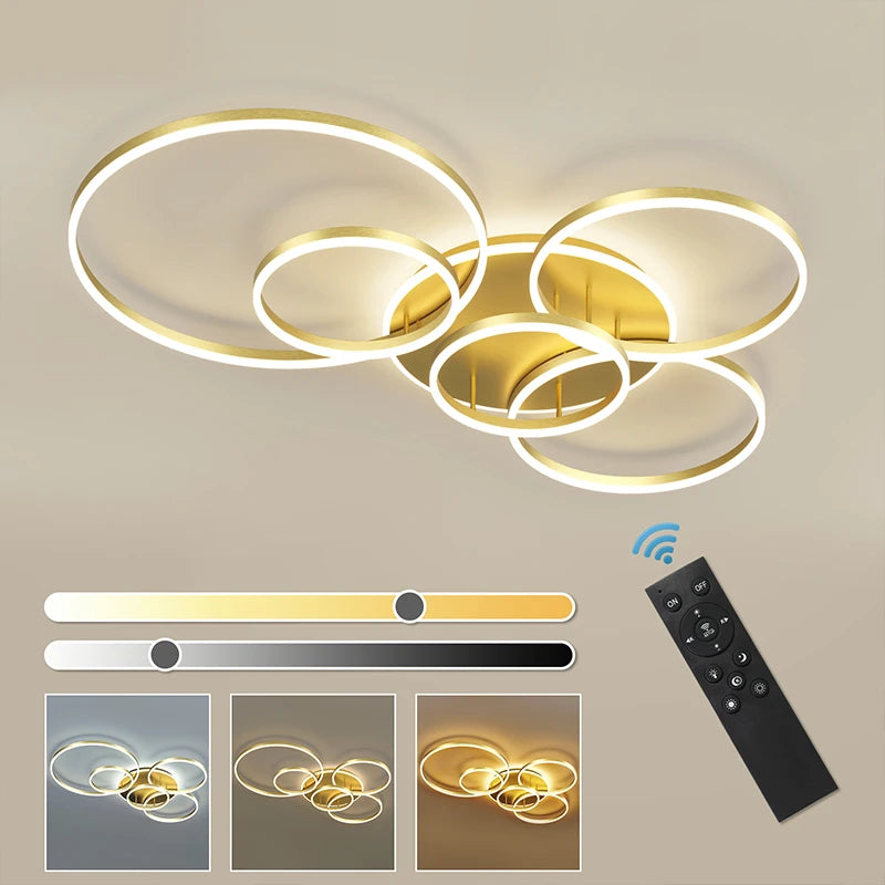 Modern Round Design Ceiling Lights For Living Room Bedroom Gold White Coffee Painted Circle Rings Lighting Fixtures Luminaire