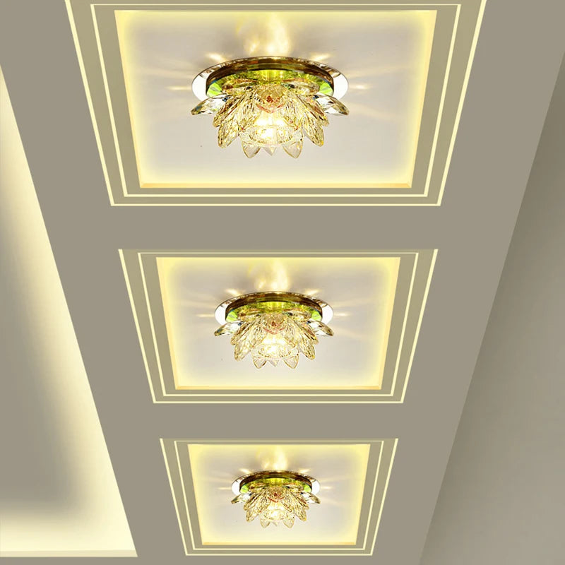 Crystal LED Ceiling Light 3W AC90-260V Modern LED Crystal Lamp Kitchen Aisle Light Chandeliers Lamp Hall Lighting Lotus Lights