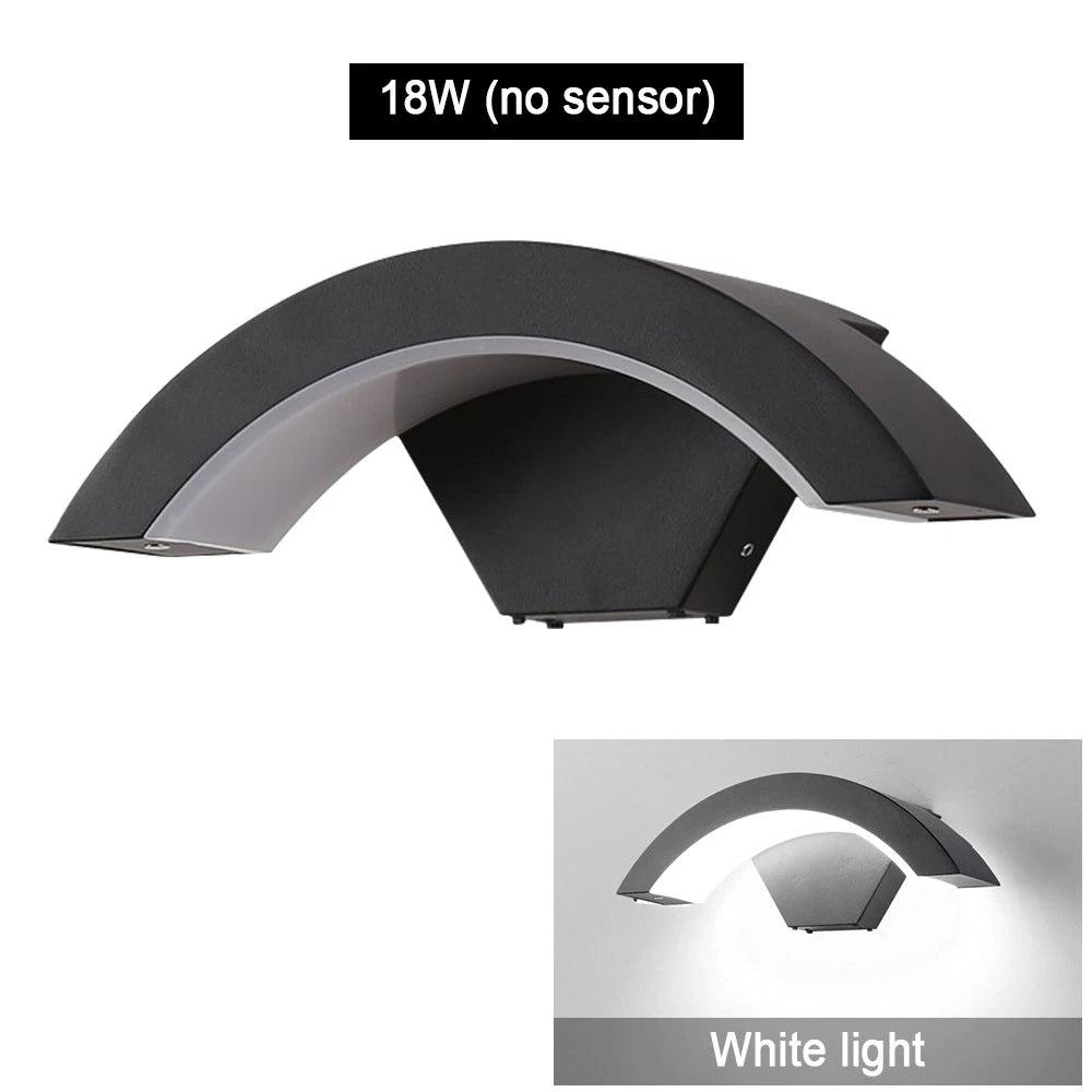 18/24W Modern PIR Motion Sensor Curved Led Wall Lamp Outdoor Waterproof IP65 Front Door Garden Porch Sconce Induction Wall Light