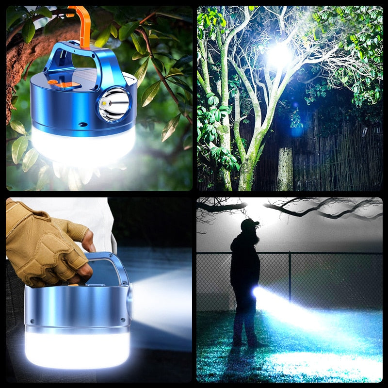 Solar LED Lights Outdoor COB Camping Lantern Rechargeable Super Bright Searchlight Working Lighting Portable Emergency Lamp