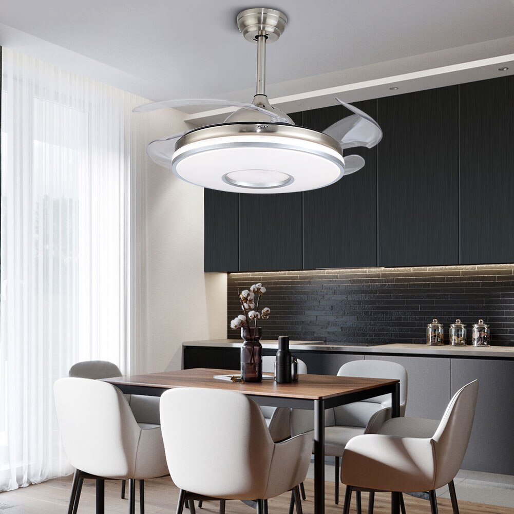Modern Retractable Ceiling Fan Light CCT Dimmable LED Remote LED Chandelier