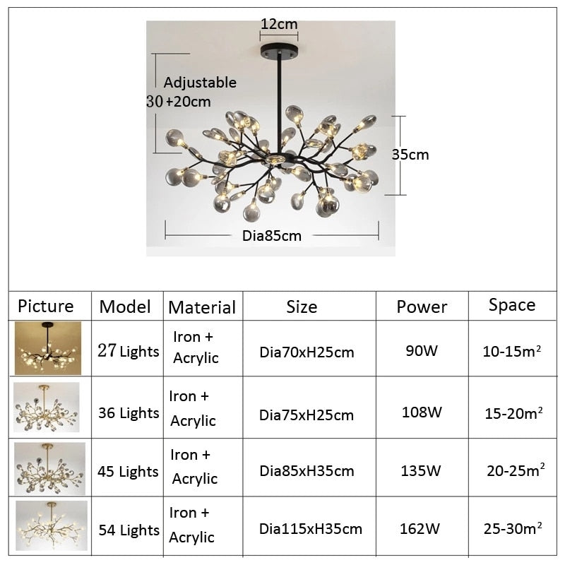 Modern LED Pendant lights Gold Black tree branch Chandeliers room decor Bedroom Dining Living Room Luster Lamp Home Decoration