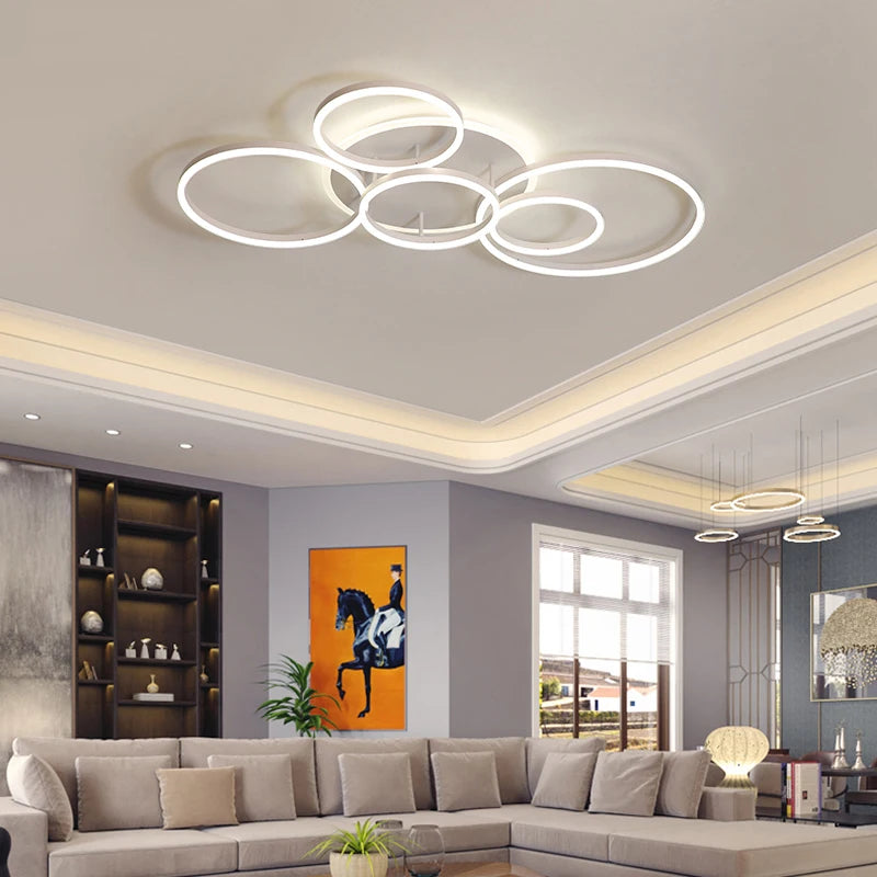 Modern Round Design Ceiling Lights For Living Room Bedroom Gold White Coffee Painted Circle Rings Lighting Fixtures Luminaire