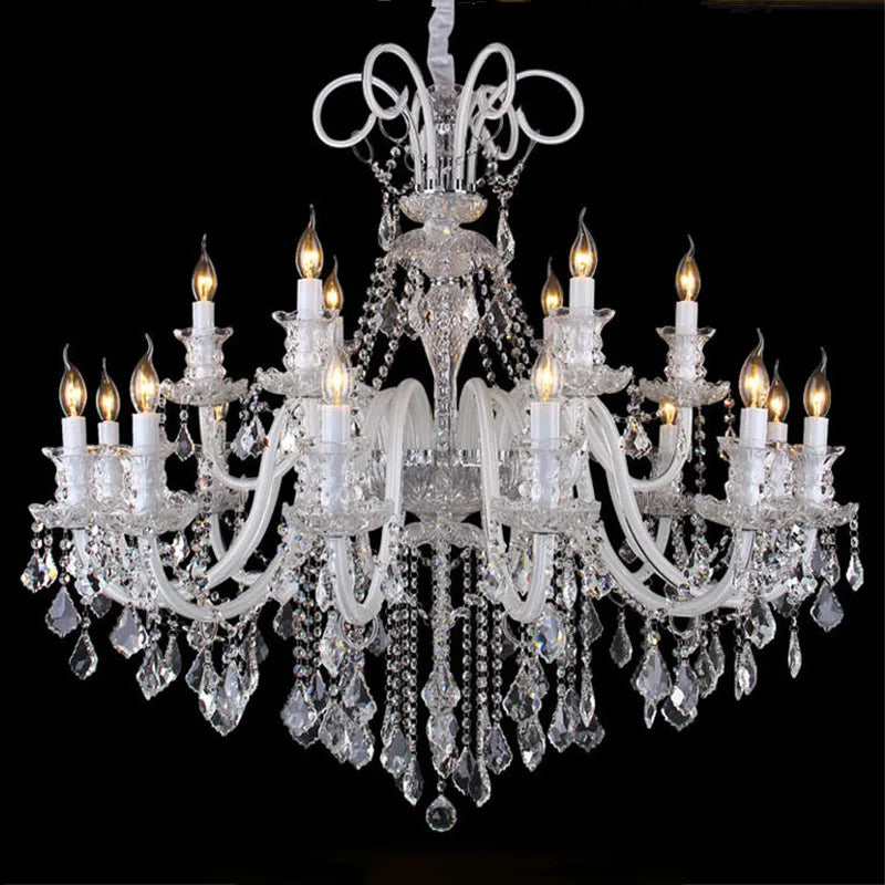 Modern Crystal Hanging Chandelier Lighting For Living Room Hotel Hall K9 Luxury grade crystal white Arm Transparent Body Villa