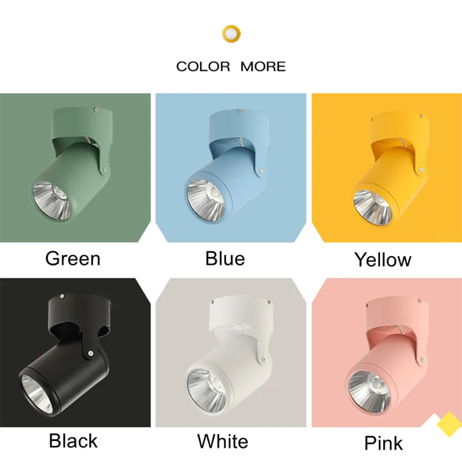 Surface Mounted COB LED Downlight - Adjustable 180° Rotating Ceiling Spot Lamp (7W-20W)