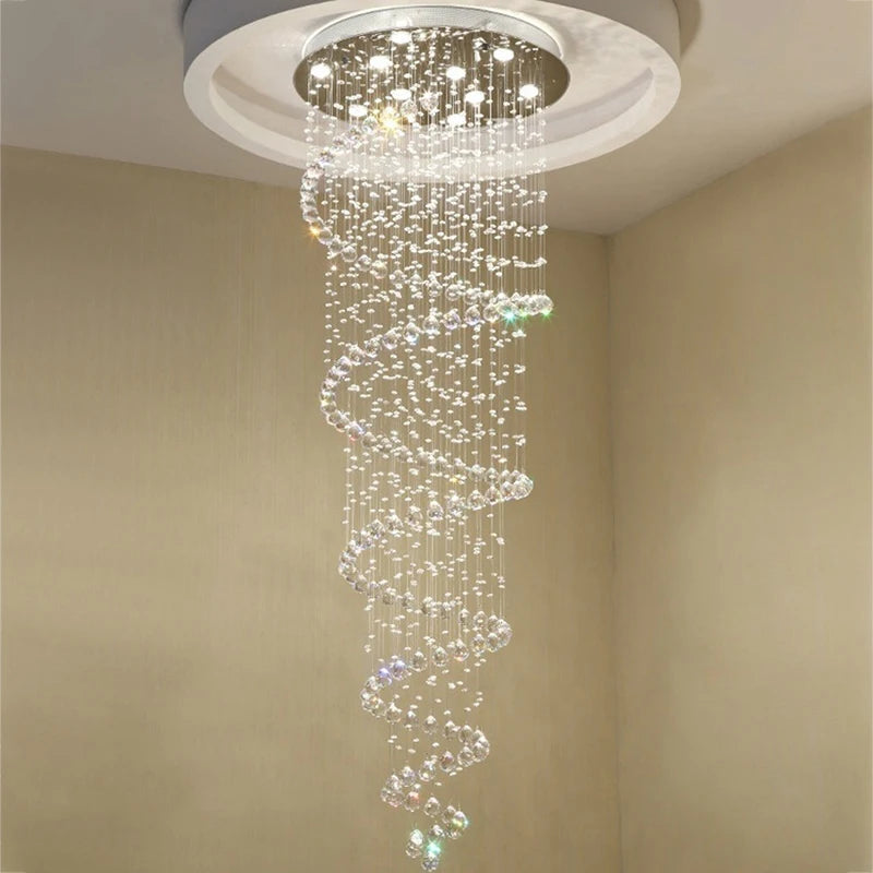 Large LED Spiral Chandelier Modern K9 Crystal Lighting Fixture for Stair Bedroom Hotel Living Room Showcase
