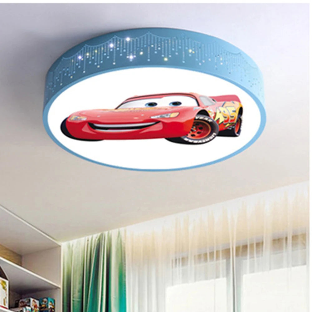 Cartoon Car Round LED Ceiling Light (Dimmable with Remote) - Modern Flush Mount Ceiling Lamp Fixture for Kids Bedroom, Nursery, Playroom & Corridor