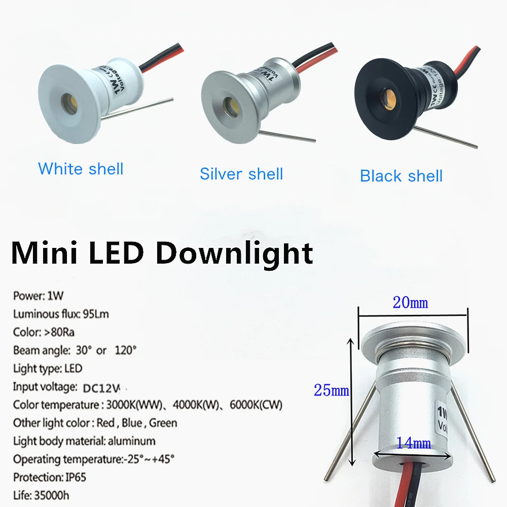 10pcs Small Recessed LED 1W Downlight 12V Foco Spotlight Home Ceiling Stairs Walkways Cabinet Decor Spot Bulb Light with Driver