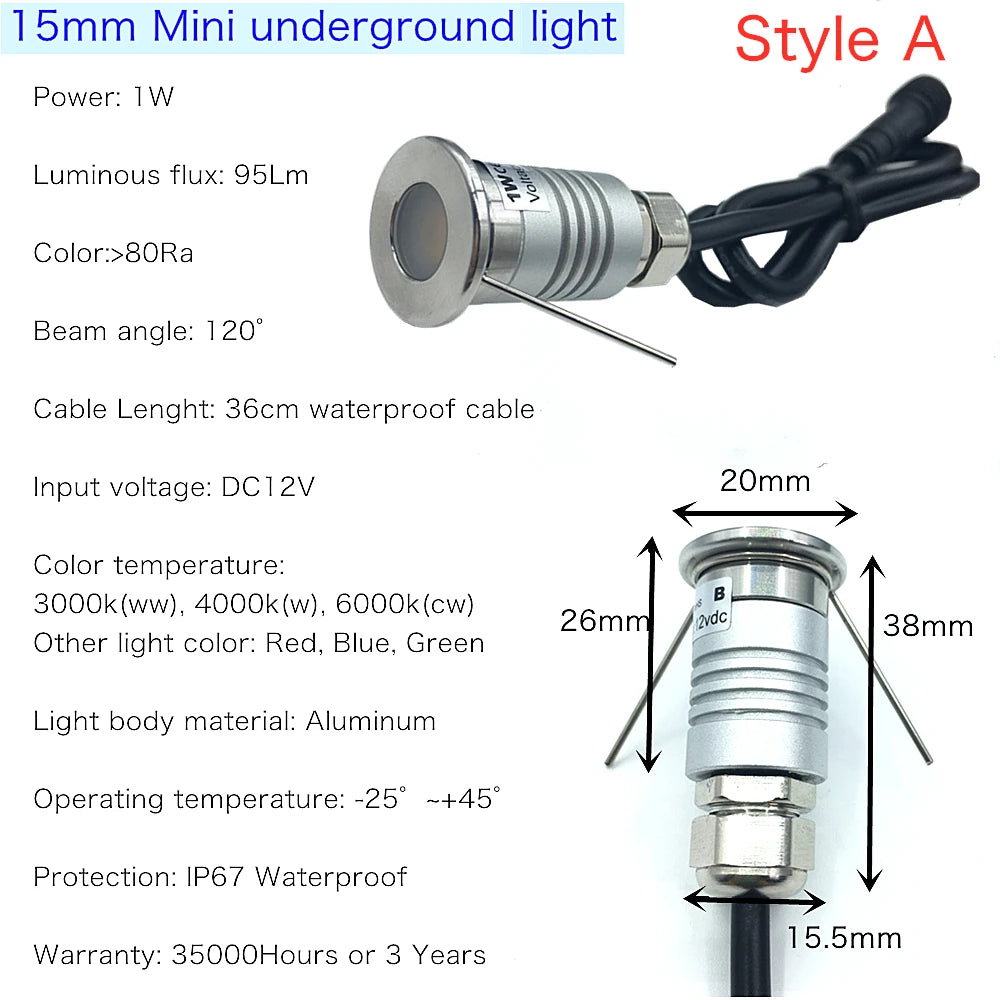 1W / 3W Recessed LED Underground Light (IP67 Waterproof, 12V) - Outdoor Deck & Pathway Lamp