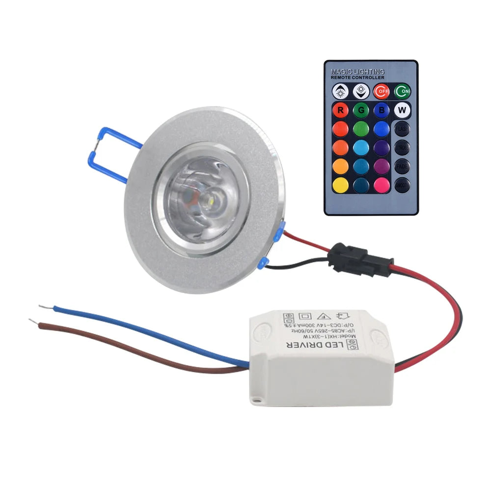 3W RGB LED Recessed Downlight Retrofit Fixture AC85-265V Ceiling Light Remote Dimmable Spot Light 16 Colors Home Indoor Lighting