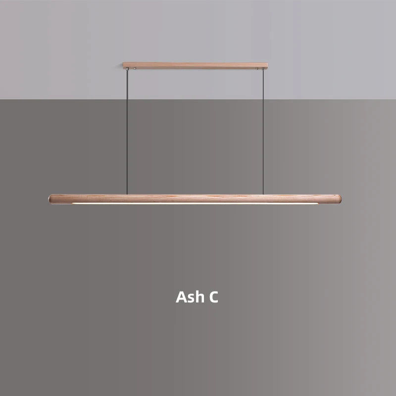 Solid Wood Hanging Lamp Nordic LED Wood Pendant Light Modern Table Long Linear Light Round Hanging Fixtures for Kitchen Island