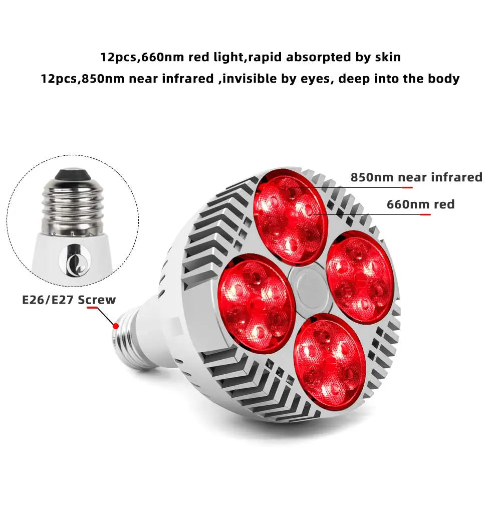 E27 48W Deep Red Light Therapy - LED Grow Light Bulb 660nm Near Infrared 850nm For Flowering Fruiting Grow Spectrum Enhancement Light Therapy
