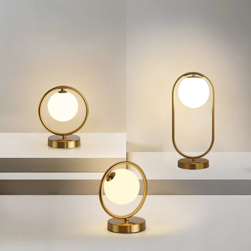 Modern LED Table Lamps Brass Galss Lights Bedside Reading Desk Lamp Fixture Bedroom Hotel Home Decor Round Ring Desk Lights