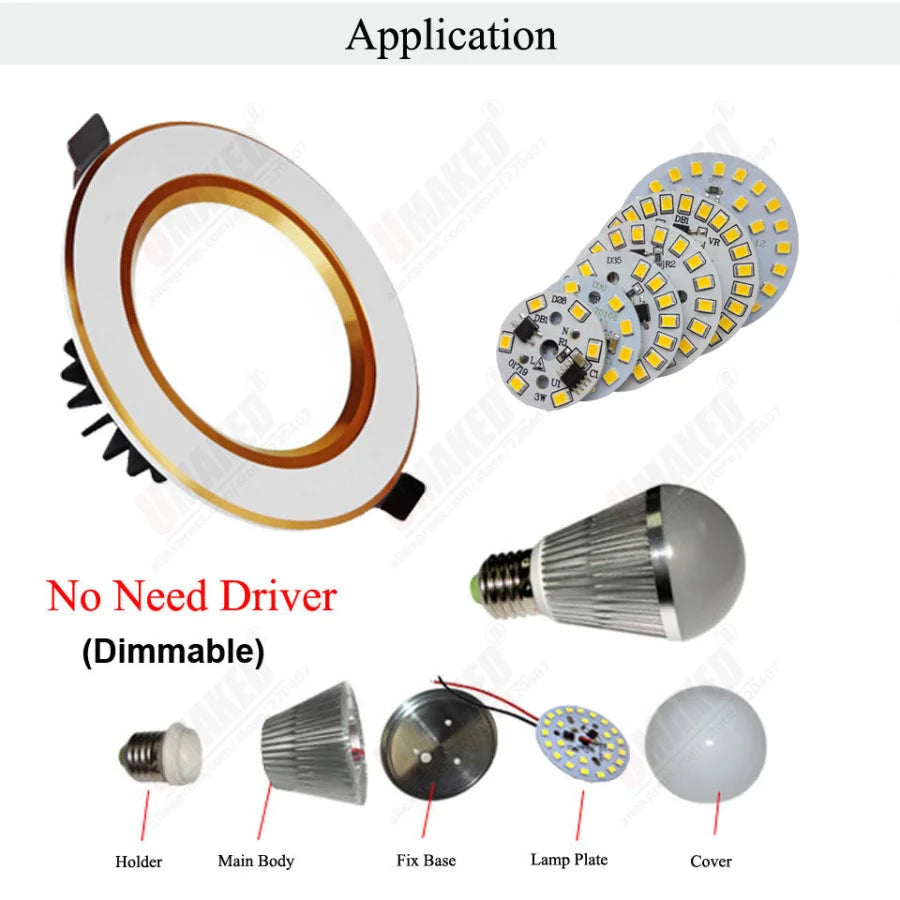 10-Pack AC 220V LED PCB Aluminum Plate - Integrated IC Driverless Light Board