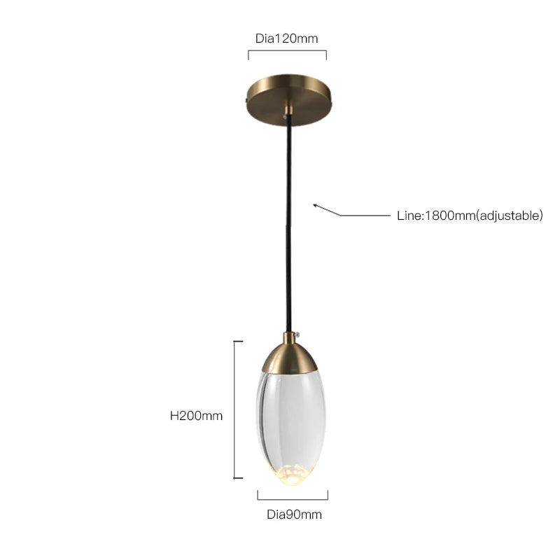 Modern Crystal ball LED Pendant lights Nordic Copper lighting bedroom bedside single head lights bar corridor small Hanging lamp