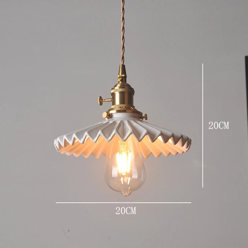 Nordic White Ceramic LED Pendant Lights Fixtures Knob Switch For Bedroom Dinning Living Room Modern Copper Hanging Lamp